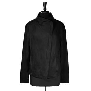 Chaps Ralph Lauren Women's Jacket Black Stretch Full Zip Moto Faux Suede Size L